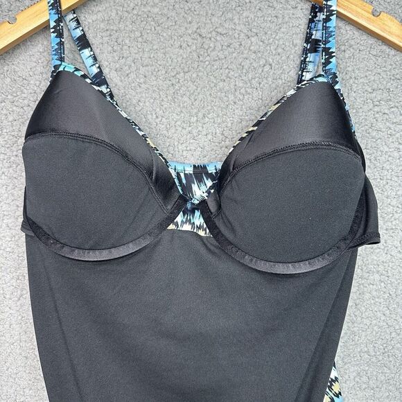 Fit 4U Swimsuit One Piece Sz 16 Blue Abstract Print Ruching Sweetheart Neckline - Picture 10 of 15